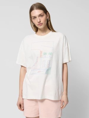 Zdjęcie produktu T-shirt oversize z nadrukiem damski Outhorn - złamana biel