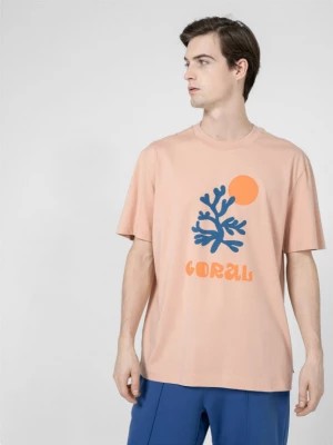Zdjęcie produktu T-shirt oversize z nadrukiem męski - beżowy OUTHORN