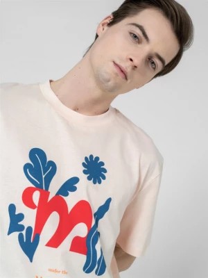 Zdjęcie produktu T-shirt oversize z nadrukiem męski - kremowy OUTHORN