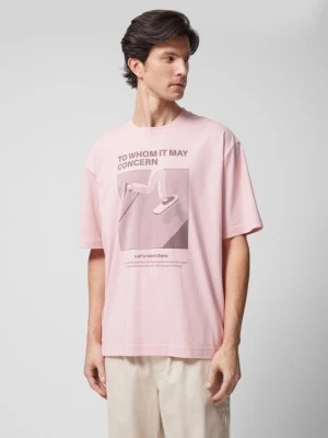 Zdjęcie produktu T-shirt oversize z nadrukiem męski - różowy OUTHORN
