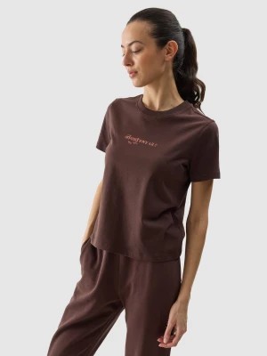 Zdjęcie produktu T-shirt regular z nadrukiem damski - brązowy 4F