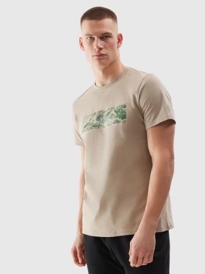 Zdjęcie produktu T-shirt regular z nadrukiem męski - beżowy 4F