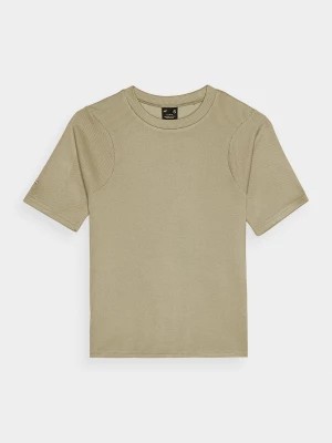 Zdjęcie produktu T-shirt slim crop-top gładki damski - khaki 4F