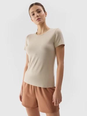 Zdjęcie produktu T-shirt slim gładki damski - beżowy 4F