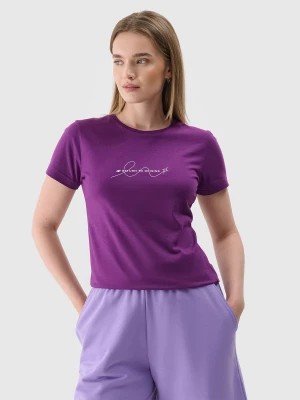 Zdjęcie produktu T-shirt slim z nadrukiem damski - fioletowy 4F