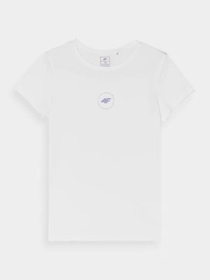 Zdjęcie produktu T-shirt z bawełny organicznej gładki dziewczęcy - biały 4F JUNIOR