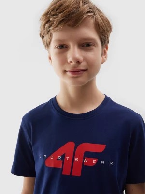 Zdjęcie produktu T-shirt z bawełny organicznej z nadrukiem chłopięcy - granatowy 4F JUNIOR
