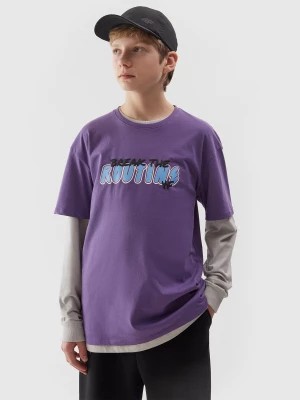Zdjęcie produktu T-shirt z nadrukiem chłopięcy - fioletowy 4F JUNIOR