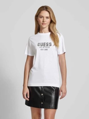 Zdjęcie produktu T-shirt z obszyciem kamieniami stras model ‘PYRAMIDE STUDS’ Guess