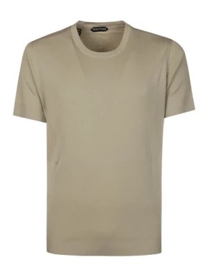 Zdjęcie produktu T-shirt z żebrowanym wzorem w bladym oliwkowym Tom Ford