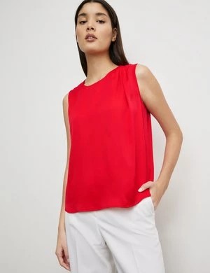 Zdjęcie produktu TAIFUN Damski Bluzka bez rękawów z plisowanym detalem 56cm Bez rękawów Okrągły Czerwony Jednokolorowy