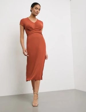 Zdjęcie produktu TAIFUN Damski Kopertowa sukienka midi krótkie w serek Brązowy Jednokolorowy