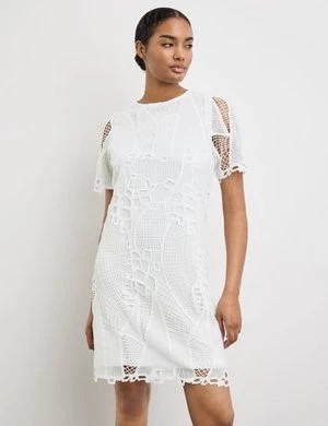 Zdjęcie produktu TAIFUN Damski Koronkowa sukienka krótkie Okrągły Biały Jednokolorowy