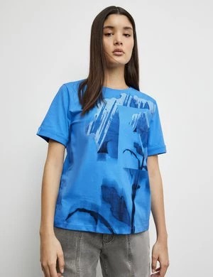 Zdjęcie produktu TAIFUN Damski Koszulka z bawełny 64cm krótkie Okrągły Niebieski