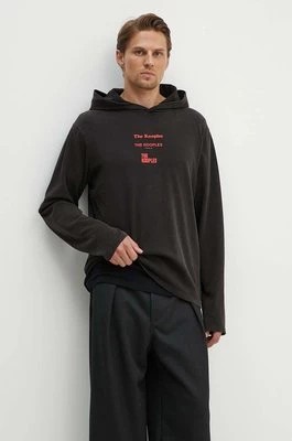 Zdjęcie produktu The Kooples bluza bawełniana męska kolor czarny z kapturem z nadrukiem HTSL29000K