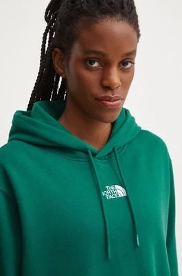 Zdjęcie produktu The North Face bluza Essential Crop Hoodie damska kolor zielony z kapturem gładka NF0A89EXNL11