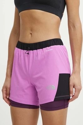 Zdjęcie produktu The North Face szorty sportowe damskie kolor fioletowy wzorzyste high waist NF0A7SXRUHO1