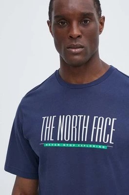 Zdjęcie produktu The North Face t-shirt bawełniany męski kolor granatowy z nadrukiem NF0A87E78K21