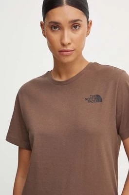 Zdjęcie produktu The North Face t-shirt bawełniany S/S Relaxed Redbox Tee damski kolor brązowy NF0A87NK1OI1