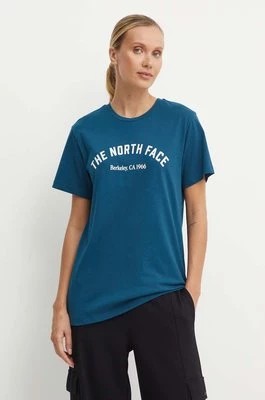 Zdjęcie produktu The North Face t-shirt bawełniany Tee Varsity Graphic damski kolor turkusowy NF0A89CQ1NO1