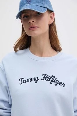 Zdjęcie produktu Tommy Hilfiger bluza bawełniana damska kolor niebieski z aplikacją WW0WW42615