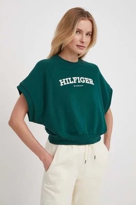 Zdjęcie produktu Tommy Hilfiger bluza bawełniana damska kolor zielony z nadrukiem WW0WW41240