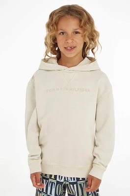 Zdjęcie produktu Tommy Hilfiger bluza bawełniana dziecięca kolor beżowy z kapturem z aplikacją