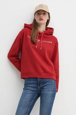 Zdjęcie produktu Tommy Hilfiger bluza damska kolor bordowy z kapturem z aplikacją WW0WW43598