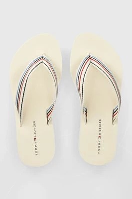 Zdjęcie produktu Tommy Hilfiger japonki WEDGE STRIPES BEACH SANDAL damskie kolor beżowy na koturnie FW0FW07858