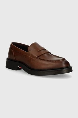 Zdjęcie produktu Tommy Hilfiger mokasyny skórzane LIGHT HILFIGER LEATHER LOAFER męskie kolor brązowy FM0FM05089