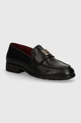 Zdjęcie produktu Tommy Hilfiger mokasyny skórzane TH LEATHER CLASSIC LOAFER damskie kolor czarny na płaskim obcasie FW0FW07961