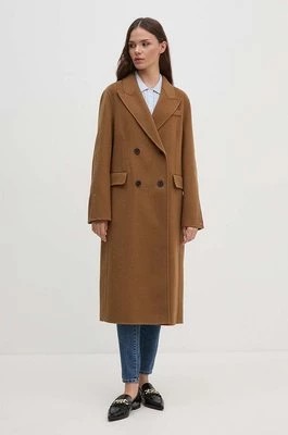 Zdjęcie produktu Tommy Hilfiger płaszcz wełniany kolor brązowy przejściowy dwurzędowy WW0WW42621