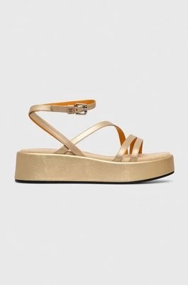Zdjęcie produktu Tommy Hilfiger sandały skórzane TH STRAP GOLD PLATFORM damskie kolor złoty na platformie FW0FW07729
