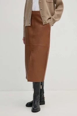 Zdjęcie produktu Tommy Hilfiger spódnica skórzana kolor brązowy midi prosta WW0WW42186