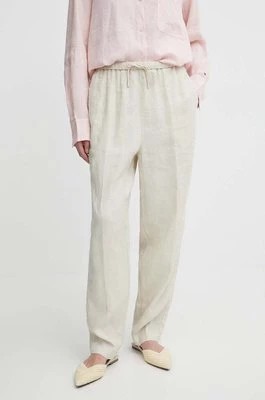 Zdjęcie produktu Tommy Hilfiger spodnie lniane kolor beżowy proste high waist WW0WW41347