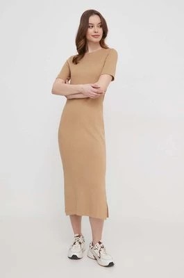 Zdjęcie produktu Tommy Hilfiger sukienka kolor beżowy midi prosta WW0WW41274