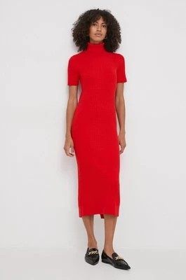 Zdjęcie produktu Tommy Hilfiger sukienka kolor czerwony midi dopasowana WW0WW40986