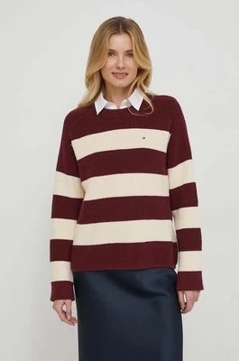Zdjęcie produktu Tommy Hilfiger sweter bawełniany kolor bordowy ciepły WW0WW40751