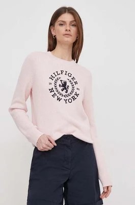 Zdjęcie produktu Tommy Hilfiger sweter bawełniany kolor różowy ciepły WW0WW41146