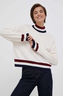 Zdjęcie produktu Tommy Hilfiger sweter wełniany damski kolor beżowy lekki z półgolfem