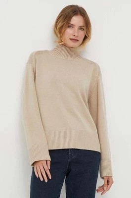 Zdjęcie produktu Tommy Hilfiger sweter z domieszką wełny damski kolor beżowy z półgolfem WW0WW39903