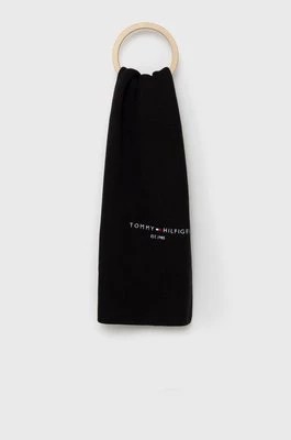 Zdjęcie produktu Tommy Hilfiger szalik bawełniany kolor czarny gładki