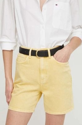 Zdjęcie produktu Tommy Hilfiger szorty jeansowe damskie kolor żółty gładkie high waist WW0WW41322CHEAPER
