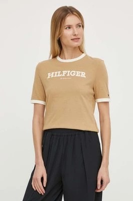 Zdjęcie produktu Tommy Hilfiger t-shirt bawełniany damski kolor beżowy WW0WW41208