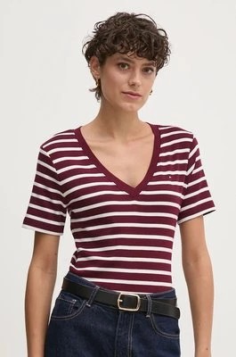 Zdjęcie produktu Tommy Hilfiger t-shirt bawełniany damski kolor bordowy WW0WW40584