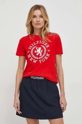 Zdjęcie produktu Tommy Hilfiger t-shirt bawełniany damski kolor czerwony WW0WW41058