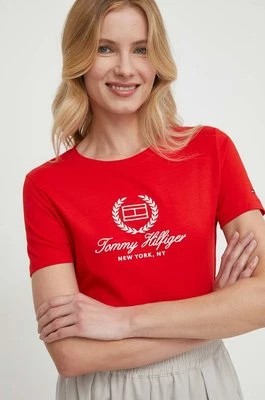 Zdjęcie produktu Tommy Hilfiger t-shirt bawełniany damski kolor czerwony WW0WW41761