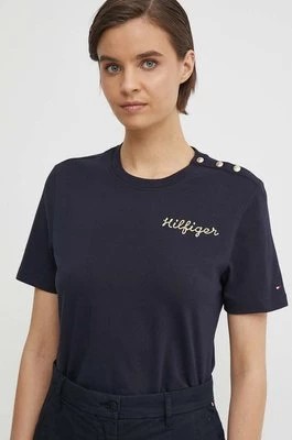 Zdjęcie produktu Tommy Hilfiger t-shirt bawełniany damski kolor granatowy WW0WW41211