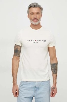 Zdjęcie produktu Tommy Hilfiger t-shirt bawełniany męski kolor beżowy z aplikacją MW0MW11797