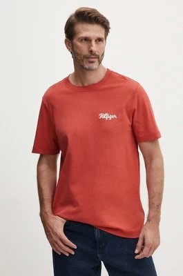 Zdjęcie produktu Tommy Hilfiger t-shirt bawełniany męski kolor pomarańczowy z aplikacją MW0MW35462